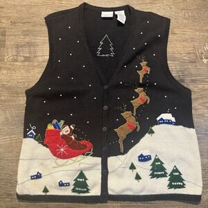 Vtg Bobbie Brooks Sweater Vest 18w/20 W Christmas Pearls Embroidered Santa